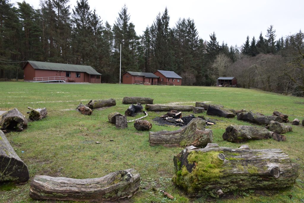 A general view of Catterburn taken from near the fire circle, showing the buildings in the background.